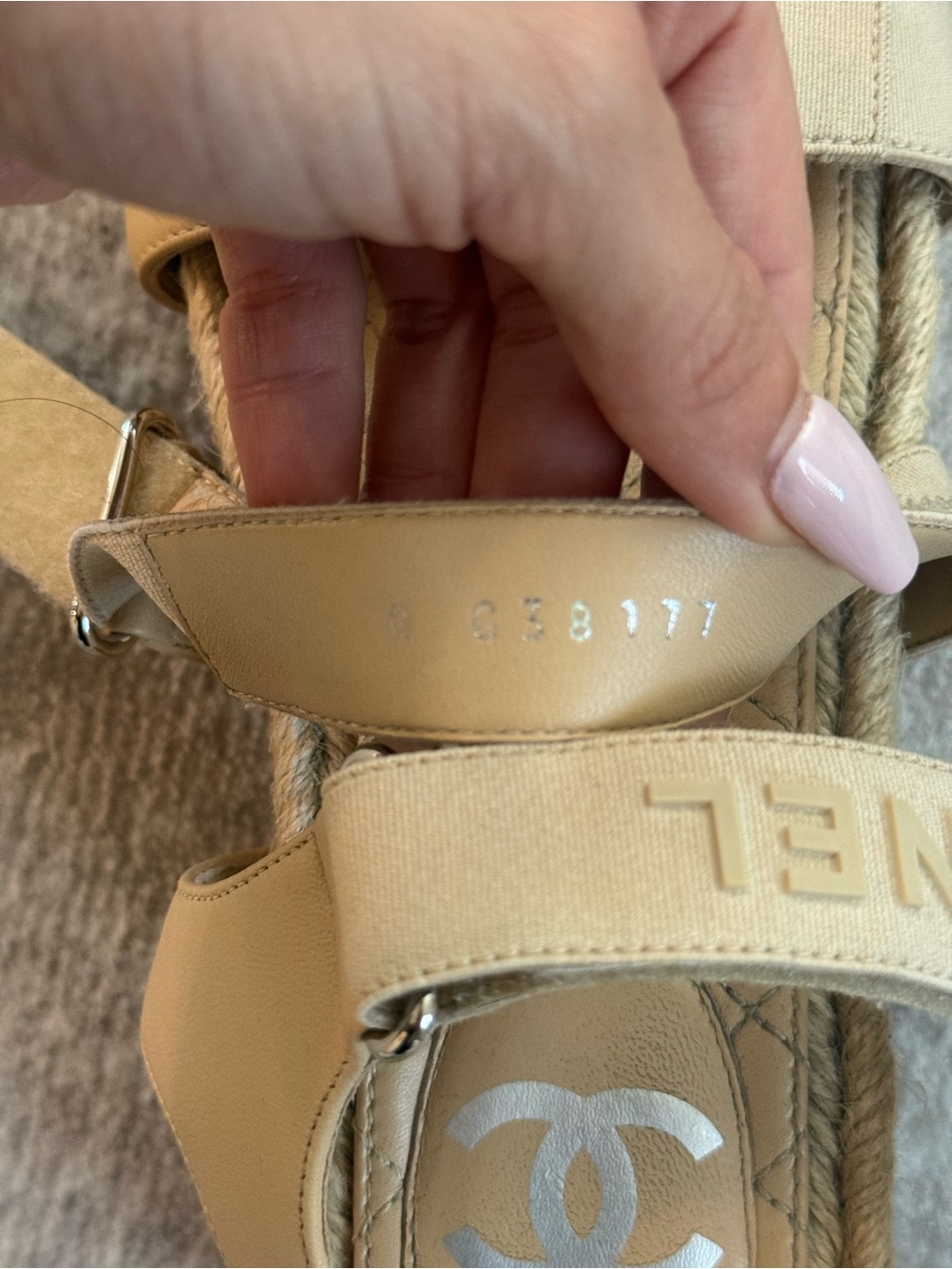 CHANEL Beige Quilted Logo Strap Espadrille Sandals - Picture 3 of 4